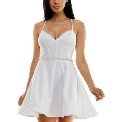 B. Darlin Womens Crepe Rhinestone Mini Fit & Flare Dress Juniors BHFO 2481