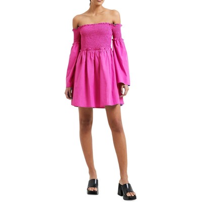 French Connection Womens Off-The-Shoulder Short Smocked Mini Dress BHFO 3002