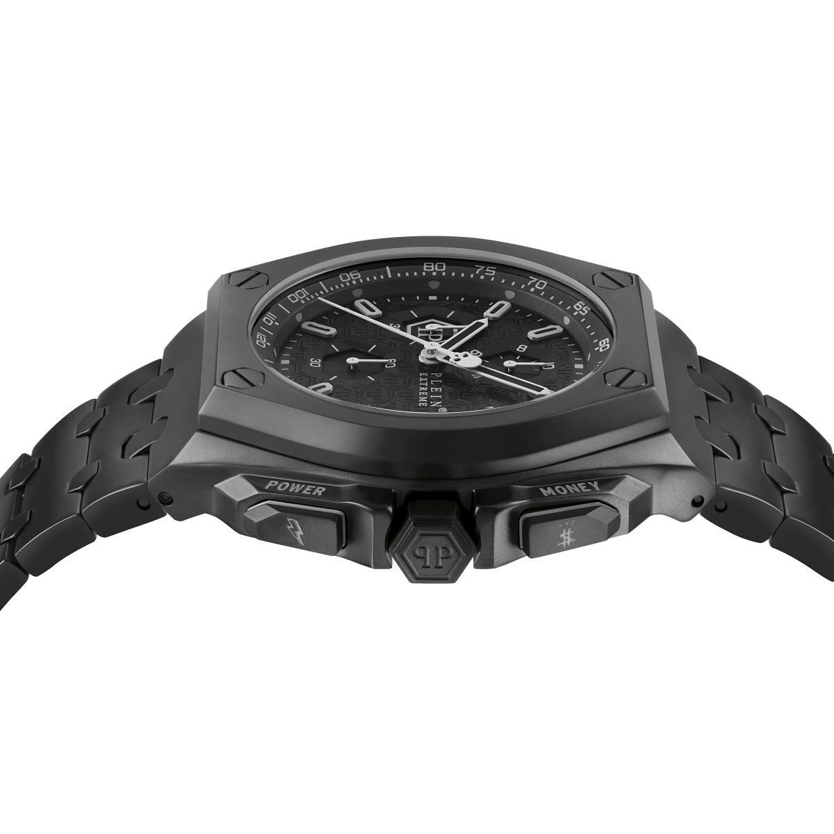 Pre-owned Philipp Plein Men's Chrono Watch Quartz Extreme Black Pwgaa0821 Stainless Steel