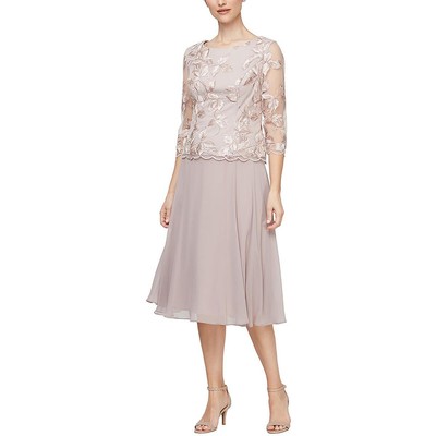 

Женское розовое шифоновое платье миди Alex Evenings Evening Petites  BHFO 2322, Latte