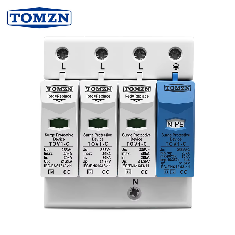 3 Phase Surge Protector AC SPD 3P+NPE 20kA 50kA T2 275V/385V 255V Low-Voltage Pr