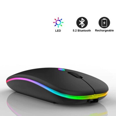 MOUSE 2.4GHZ WIRELESS BLUETOOTH NERO LED BATTERIA RICARICABILE IPAD TABLET PC