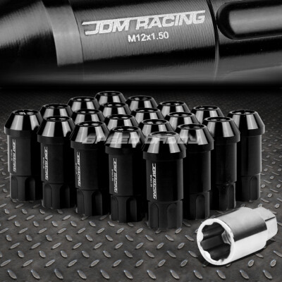 JDM АЛЮМИНИЙ ЧЕРНОГО ЦВЕТА С ОТКРЫТЫМ КОНЦОМ, 20 ГАЕК / КОМПЛЕКТ + КЛЮЧ ДЛЯ ЗАМКА M12X1,5, ДИАМЕТР 25 ММ / ВЫСОТА 50 ММ