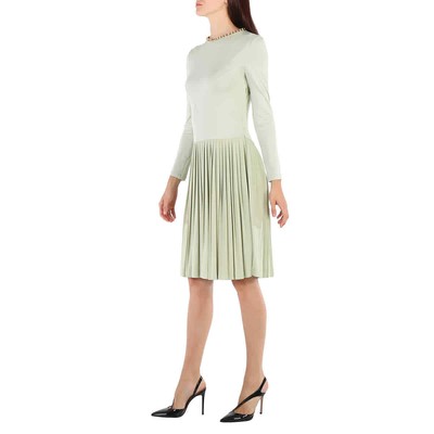 Pre-owned Burberry Open-back Stretch Silk And Crepe Pleated Chain Detail Dress, Brand Size In Check Description