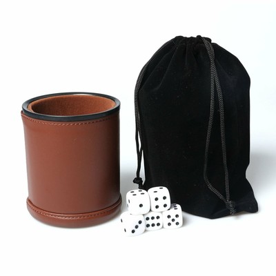 Leather Dice Cup Set Felt Lining Quiet Shaker with 5 Dot Dices for Farkle