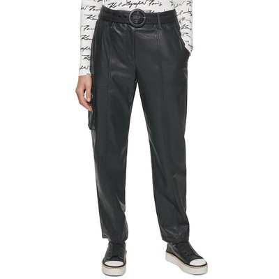 

Karl Lagerfeld Paris Женские черные прямые брюки из искусственной кожи  BHFO 3920, Черный