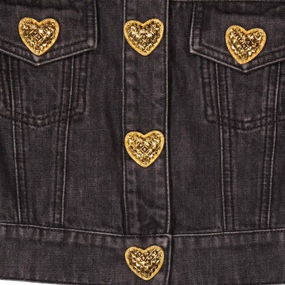 Pre-owned Moschino Heart Buttons Cropped Denim Jacket In Black