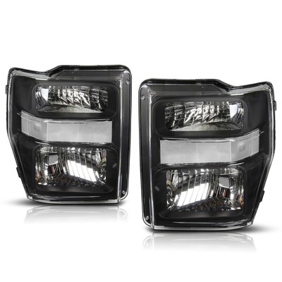 For 08-10 Ford F250/F350 Super Duty Black Housing Headlight Clear Corner Lamps