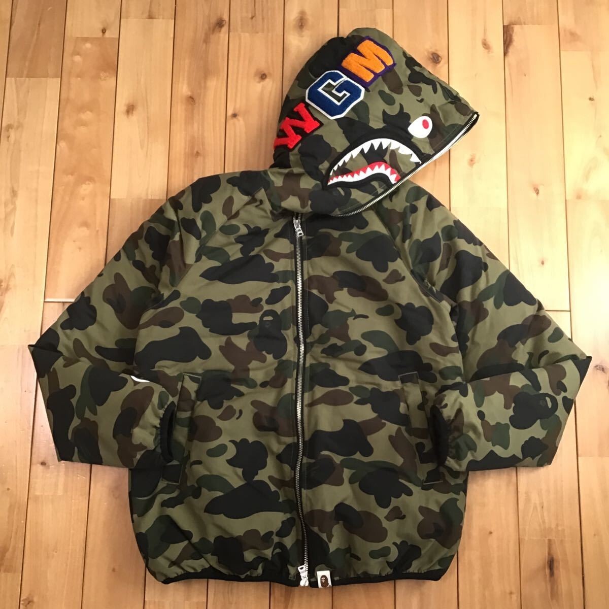 BAPE Shark full zip hoodie batting jacket 1st camo green A Bathing Ape Size  S | eBay