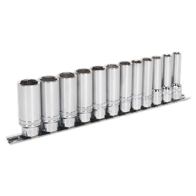 Sealey 12 Pieces 3/8'' Square Drive Deep Lock-On 6 Point Metric Socket Set AK2744