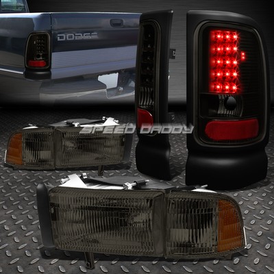 ЗАКОПЧЕННЫЙ КОРПУС ФАРЫ OE + УГОЛОК + ЧЕРНЫЙ СВЕТОДИОДНЫЙ ЗАДНИЙ ФОНАРЬ ДЛЯ 94-02 DODGE RAM