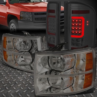 ДЛЯ 07-14 CHEVY SILVERADO БОКОВАЯ ФАРА ДЫМЧАТОГО/ЯНТАРНОГО ЦВЕТА + КРАСНЫЙ 3D СВЕТОДИОДНЫЙ ЗАДНИЙ ФОНАРЬ C-ОБРАЗНОЙ ФОРМЫ