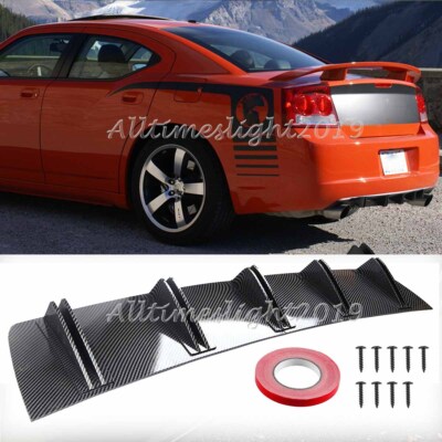 For Dodge Charger RT SRT Rear Diffuser Bumper Lip Spoiler Splitter 5 Fins Carbon