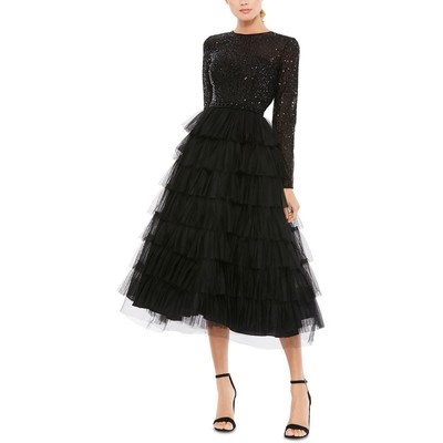 Женское черное платье для коктейлей и вечеринок Ieena for Mac Duggal, расшитое блестками, 16 BHFO 7770