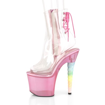 PLEASER UNICORN-1018C PLEASER HIGH-HEELS PEEP TOE PLATEAUSTIEFELETTEN KLAR KAUGUMMI PINK