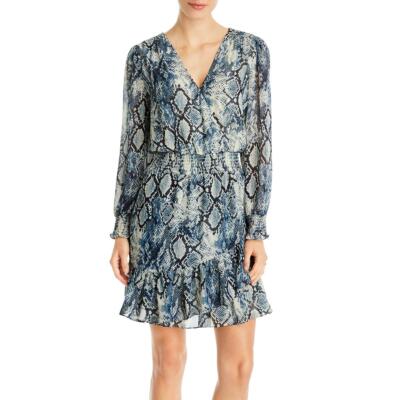 

Женское короткое вечернее мини-платье со змеиным принтом Vince Camuto BHFO 4526, Vintage blue