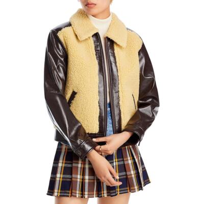 Mother Womens Brown Sherpa Bomber Jacket XS BHFO 7475