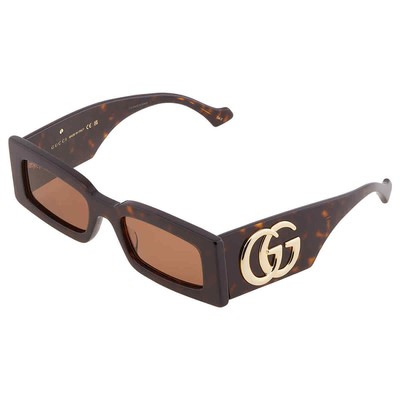 Pre-owned Gucci Brown Rectangular Ladies Sunglasses Gg1425s 002 53 Gg1425s 002 53