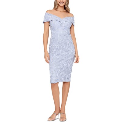 Xscape Womens Gray Lace Knee-Length Off-The-Shoulder Bodycon Dress 8 BHFO 6695