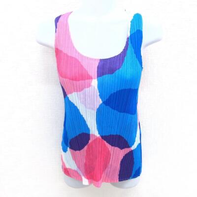PLEATS PLEASE ISSEY MIYAKE Multicolor Tank Top Sleeveless Top Blue