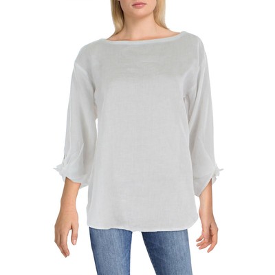 Женская белая льняная блузка с галстуком-бабочкой на шее Eileen Fisher XXS BHFO 1065