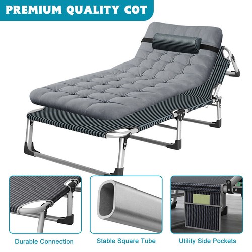 MOPHOTO Camping Folding Cot Adult Sleeping Lounge Chair with Mattress Pillow