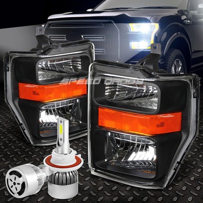 ЧЕРНЫЙ КОРПУС ФАРЫ С ЯНТАРНЫМ УГЛОМ НАКЛОНА + БЕЛЫЙ СВЕТОДИОД H13 HID с ВЕНТИЛЯТОРОМ ДЛЯ 08-10 SUPERDUTY