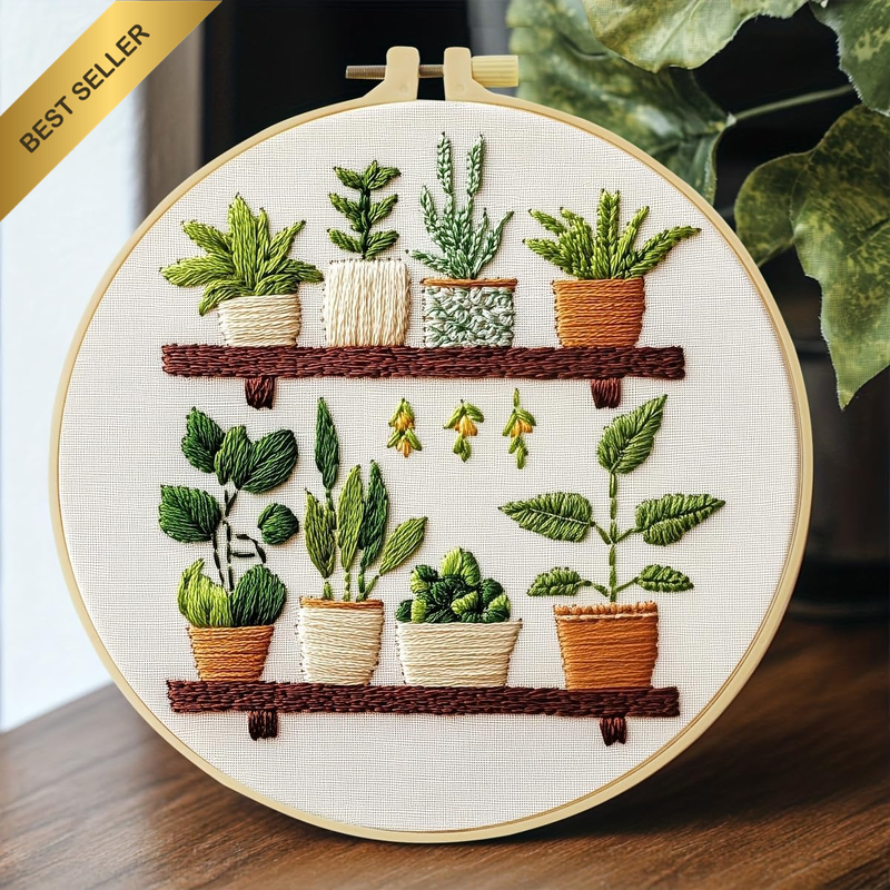 Full Range Embroidery Kit for Adult, Green Plant Pattern Embroidery Kit for Begi