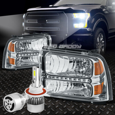 ХРОМИРОВАННЫЙ КОРПУС СВЕТОДИОДНОЙ ФАРЫ + БЕЛЫЙ СВЕТОДИОД H13 HID с ВЕНТИЛЯТОРОМ ДЛЯ 05-07 F250/F350/F450