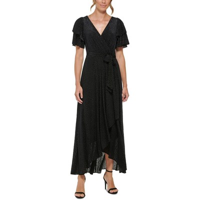 

Женское черное бархатное платье макси с развевающимися рукавами DKNY  BHFO 3085, Черный