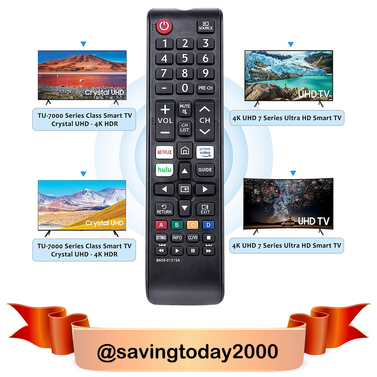 BN59-01315A Replaced Remote for Samsung LED 4K ULTRA 7 Serie