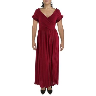 Женское макси-платье в стиле городского шика красного цвета со складками Plus 18 BHFO 2985