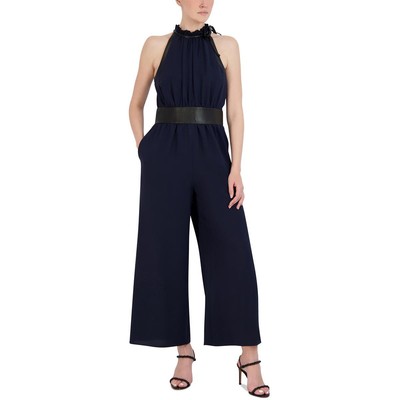 BCBGMAXAZRIA Женский темно-синий цельный комбинезон с оборками и галстуком на шее 10 BHFO 3481