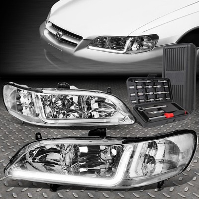 ДЛЯ 98-02 HONDA ACCORD LED DRL L-ОБРАЗНАЯ ПЛАНКА DRL ХРОМИРОВАННЫЕ/ПРОЗРАЧНЫЕ УГЛОВЫЕ ФАРЫ + НАБОР ИНСТРУМЕНТОВ