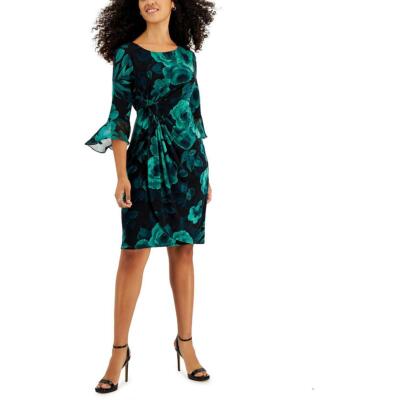 Connected Apparel Womens Green Jersey Floral Sheath Dress Petites 4P BHFO 3307