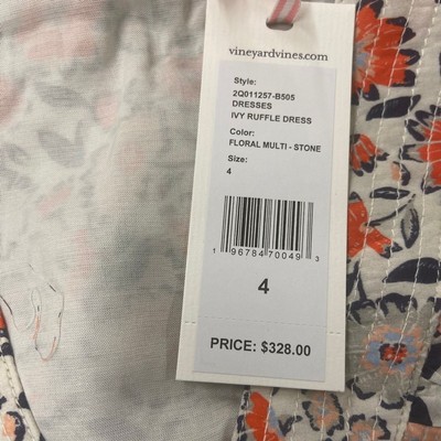 Pre-owned Vineyard Vines Ivy League Ruffle Dress Women's Size 4 Stone In Multicolor