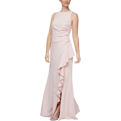 

Женское розовое вязаное вечернее платье с каскадом и рюшами Alex - Eve  BHFO 8916, Blush