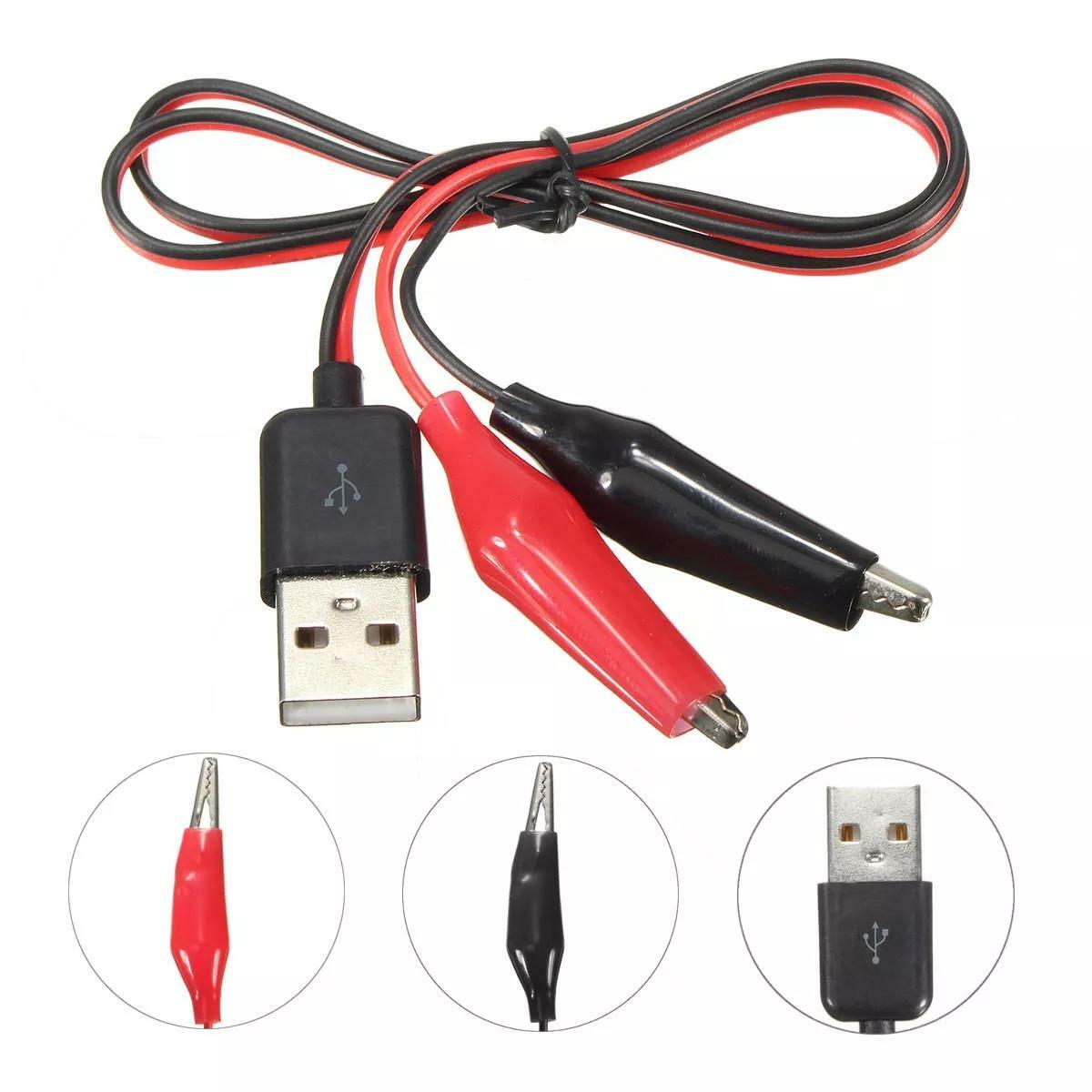 60CM Alligator Test Clips Clamp to USB Male Connector Power Adapter Cable 