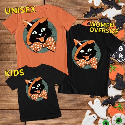 Vintage Black Halloween Spooky Cat Horror Scary wütende Katze Fledermaus #H