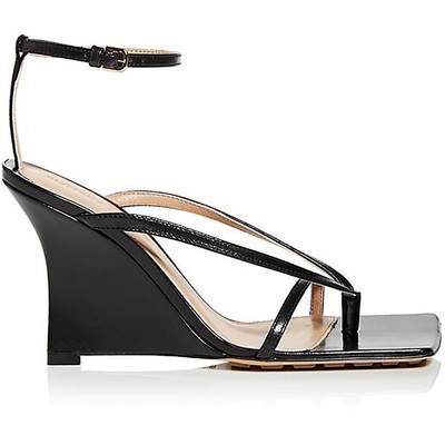Pre-owned Bottega Veneta Womens Lounge Nappa Leather Wedge Slide Sandals Shoes Bhfo 4918 In Nero