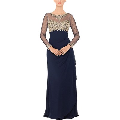 Xscape Womens Navy Embroidered Maxi Formal Evening Dress Gown 4 BHFO 6237