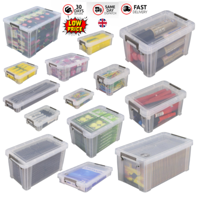 Clear Hard Plastic Storage Boxes with Secure Locking Lids Home