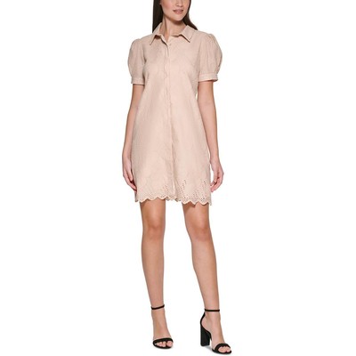 

Kensie Dresss Женское коричневое мини-летнее платье-рубашка с люверсами  BHFO 9815, Khaki