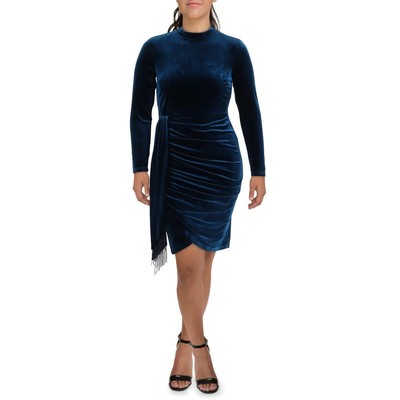 Tahari ASL Womens Velvet Beaded Fringe Mock Neck Sheath Dress BHFO 9663