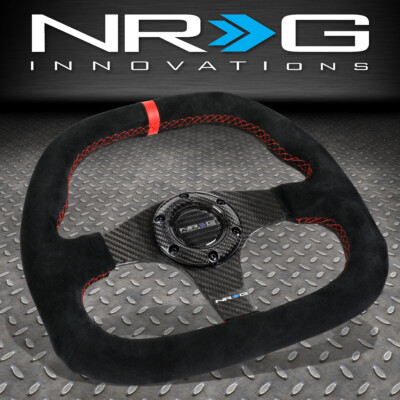 РУЛЕВОЕ КОЛЕСО ИЗ ЗАМШИ С ПЛОСКИМ ДНОМ ИЗ УГЛЕРОДНОГО ВОЛОКНА NRG 320MM С КРАСНОЙ ЦЕНТРАЛЬНОЙ ПОЛОСОЙ/СТЕЖКОМ