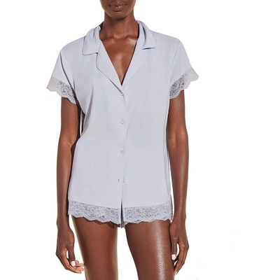 Eberjey Женская синяя одежда для отдыха с кружевной отделкой из 2 предметов, короткий комплект S BHFO 6919