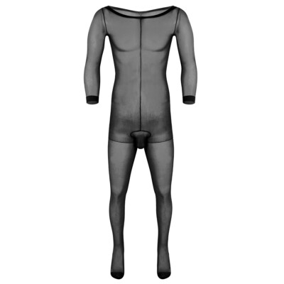 Men's Sheer Mesh Long Sleeve Full Body Pantyhose Tights Full Bodystocking