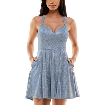 B. Darlin Womens Blue Glitter Mini Fit & Flare Dress Juniors 13/14 BHFO 9006