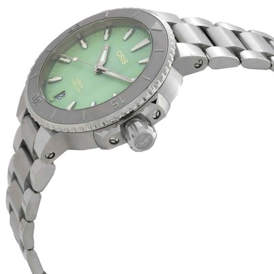 Pre-owned Oris Aquis Automatic 36.5mm Green Dial Watch 01 733 7770 4157-07 8 18 05p