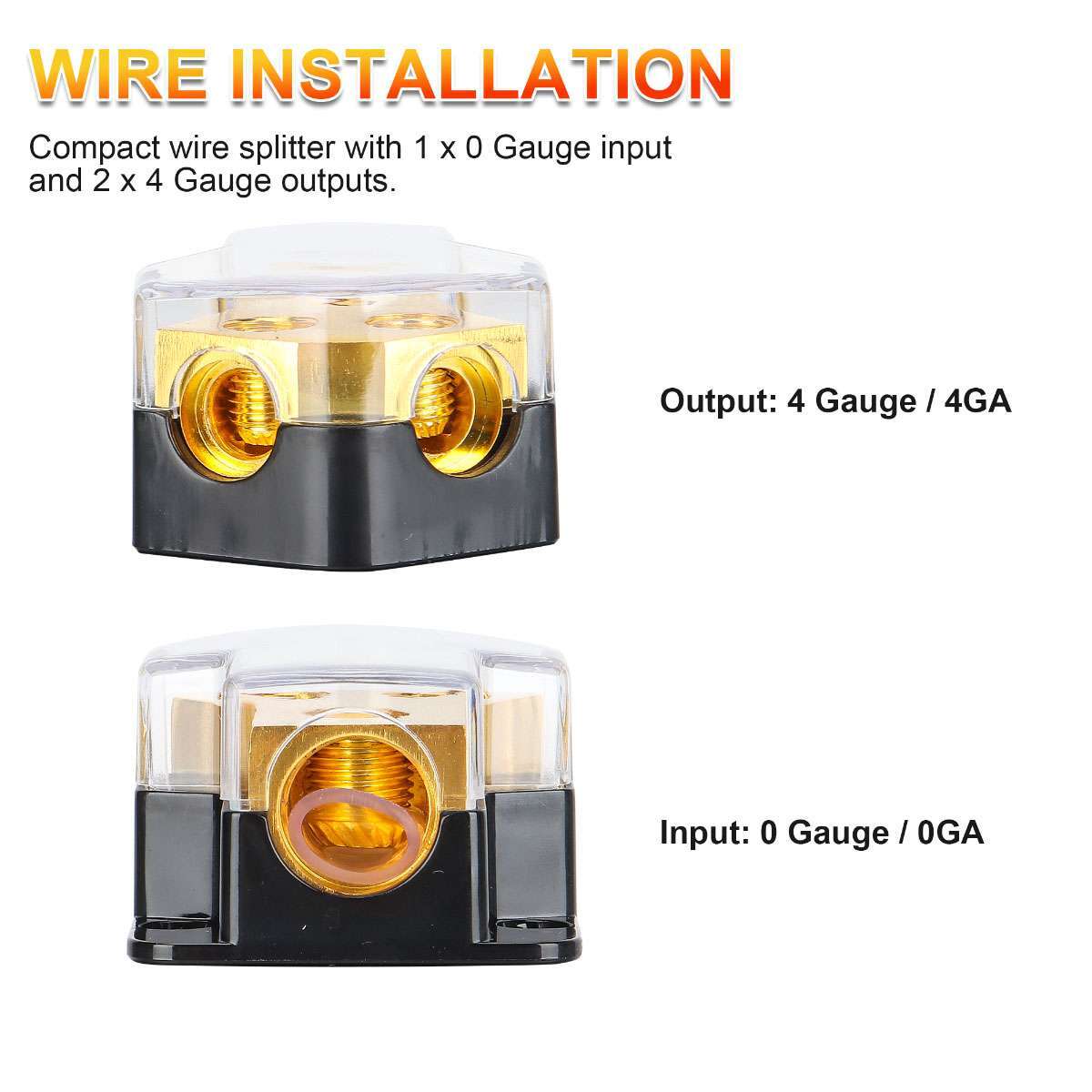 Car Audio Splitter Amp Distribution Power 0/2/4 Gauge In 4/6/8 Gauge Out New